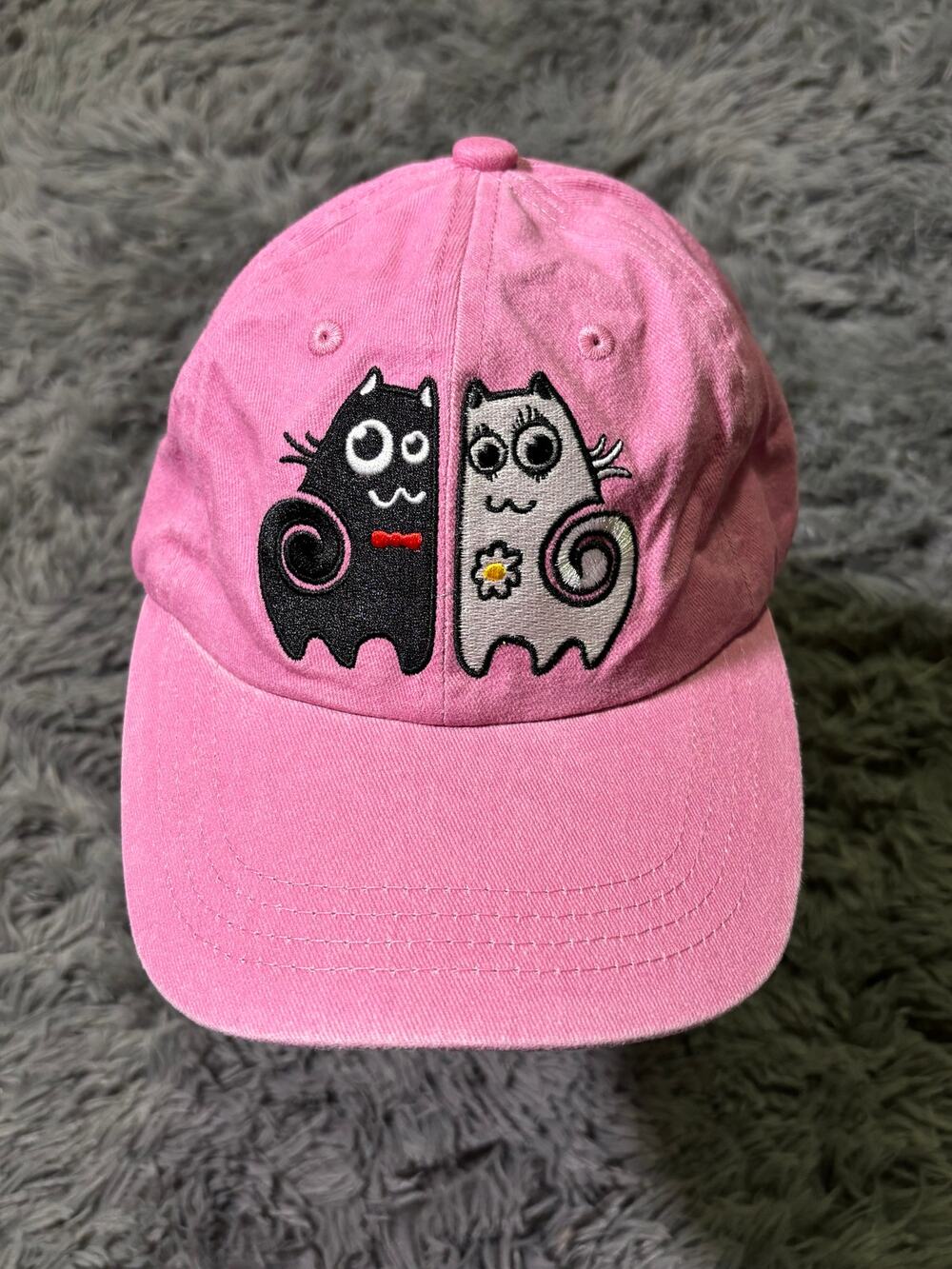 Pink Cute Cat Embroidered Adjustable Baseball Hat Kawaii One Size